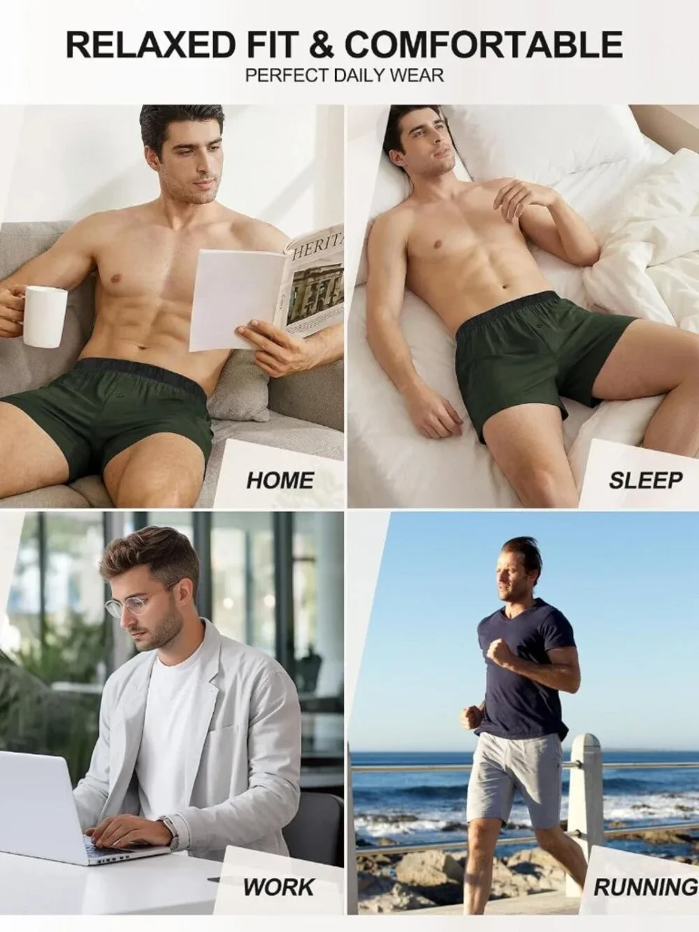 Ultra Soft Bamboo Rayon Boxer Shorts 5 Pack | Breathable, Tagless, Relaxed Fit